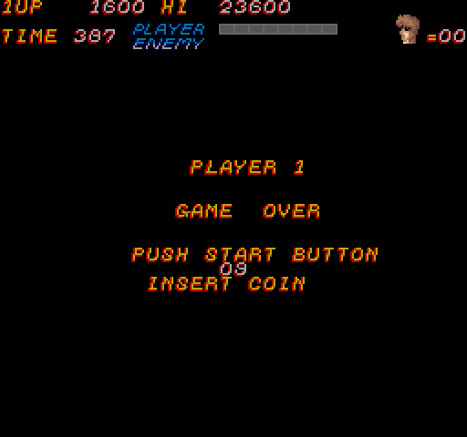 Trojan Arcade Screenshot: Game over.