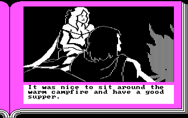 ZorkQuest: Assault on Egreth Castle IBM PC/Compatibles Screenshot: Hanging out by a campfire...