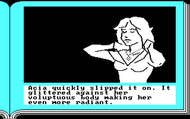 ZorkQuest: Assault on Egreth Castle IBM PC/Compatibles Screenshot: Acia puts on the amulet...