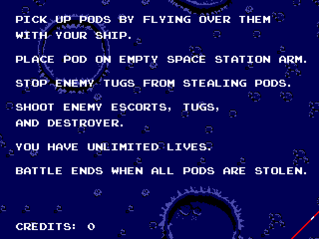 Cerberus Arcade Screenshot: Game instructions, part 1.