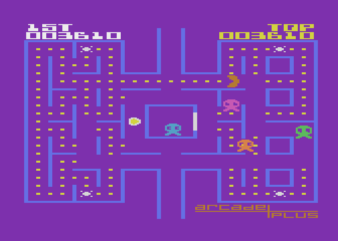 Ghost Hunter Atari 8-bit Screenshot: Eat enough of the bonus fruits to earn an extra life.