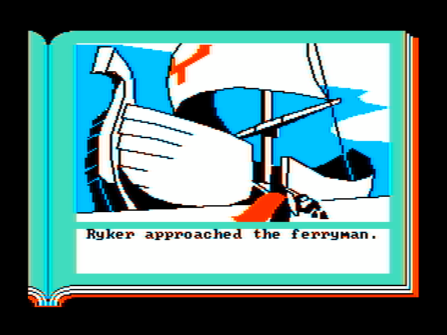 ZorkQuest: The Crystal of Doom IBM PC/Compatibles Screenshot: Who is this strange ferryman?