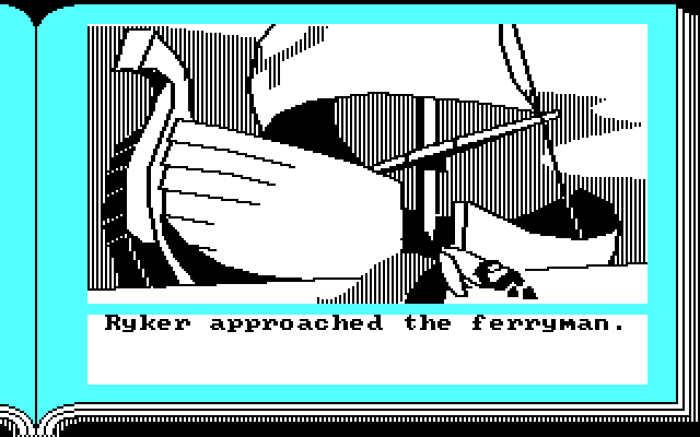 ZorkQuest: The Crystal of Doom IBM PC/Compatibles Screenshot: Who is this ferryman?