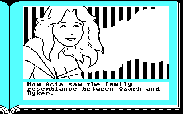 ZorkQuest: The Crystal of Doom IBM PC/Compatibles Screenshot: Acia notices Ryker is related to the ferryman.