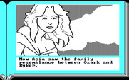 ZorkQuest: The Crystal of Doom for IBM PC/Compatibles - Acia notices Ryker is related to the ferryman.