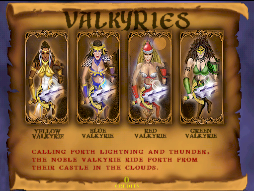 Gauntlet: Legends Arcade Screenshot: Game attract mode; about the Valkyries.