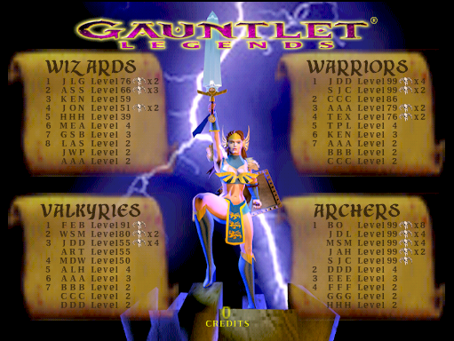 Gauntlet: Legends Arcade Screenshot: High scores.