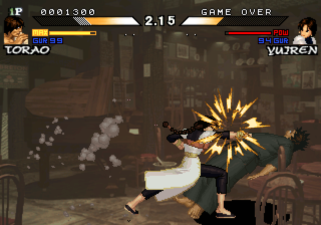 Daraku Tenshi: The Fallen Angels Arcade Screenshot: My opponent knocks me down again...