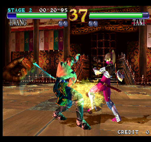 SoulCalibur Arcade Screenshot: Hwang vs. Taki.