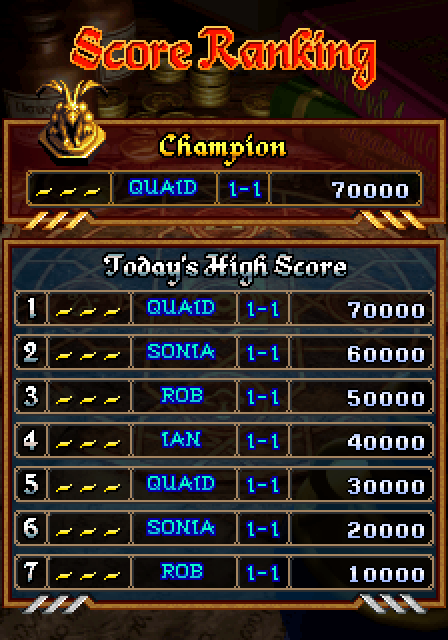 Dragon Blaze Arcade Screenshot: High scores.