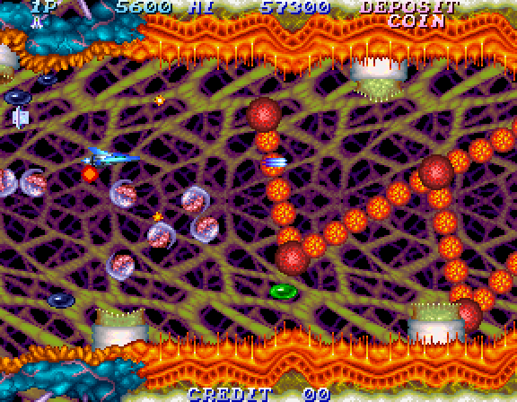 Salamander 2 Arcade Screenshot: Lots of trouble here...