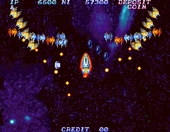 Salamander 2 Arcade Screenshot: A wave of enemies appears at the start of level 5.