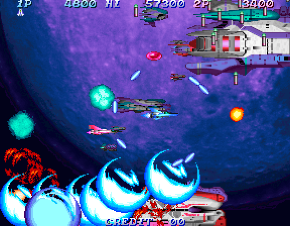 Salamander 2 Arcade Screenshot: Two giant ships appear...start the attack!