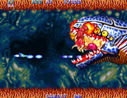 Salamander 2 for Arcade - Attacking the first end of level boss.