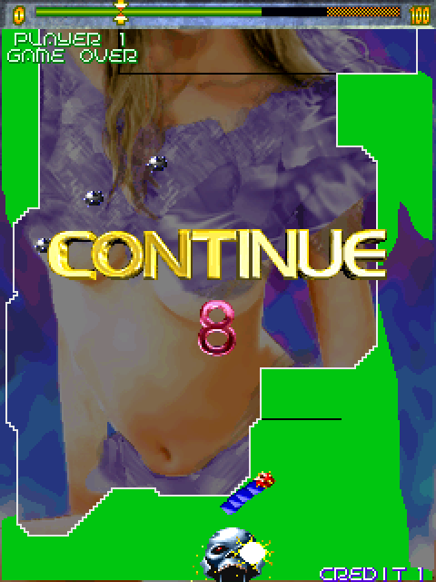 Gals Panic 3 Arcade Screenshot: Game over; continue?