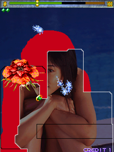 Gals Panic 3 Arcade Screenshot: Draw lines to complete the picture...carefully!