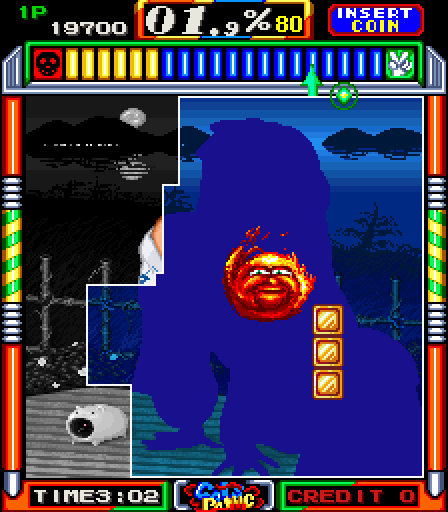 Gals Panic Arcade Screenshot: This stage has various flames to avoid.