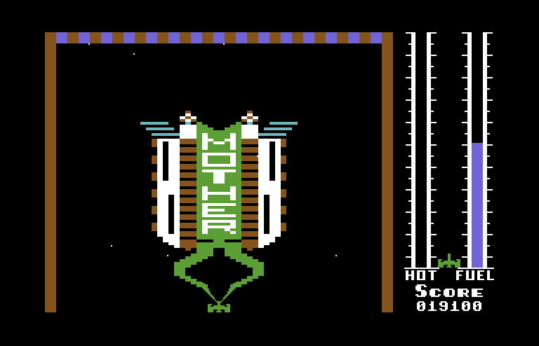 Threshold Commodore 64 Screenshot: The mother ship restores my laser and fuel.