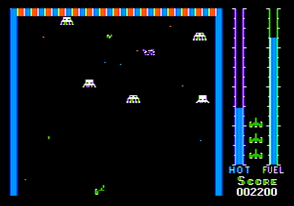 Threshold Apple II Screenshot: On to the next wave...I'm hit!