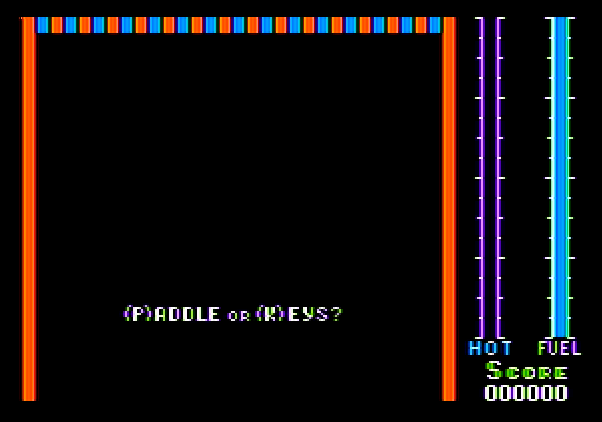 Threshold Apple II Screenshot: Play with the keyboard or paddles?
