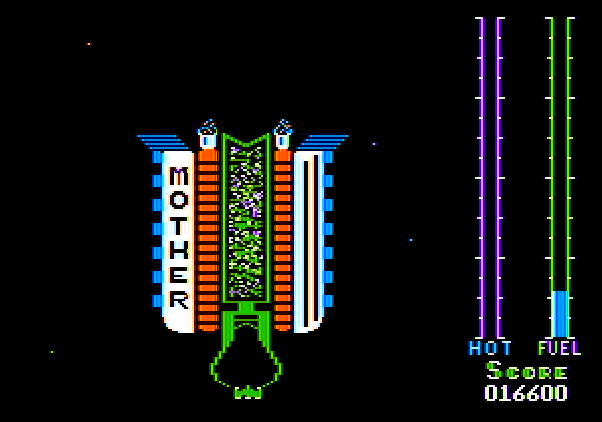 Threshold Apple II Screenshot: The mother ship replenishes fuel.