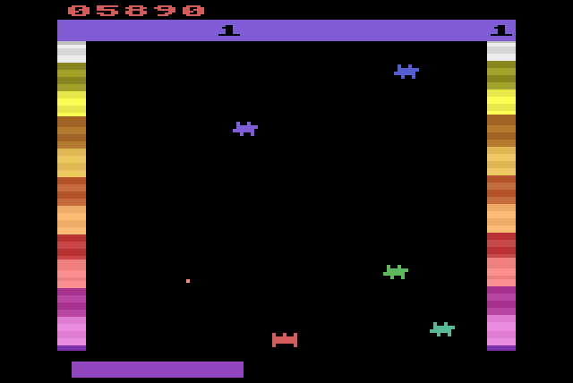 Threshold Atari 2600 Screenshot: Some odd blob shapes begin an attack...