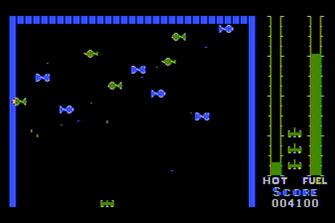 Threshold Atari 8-bit Screenshot: Each level features different aliens to blast...