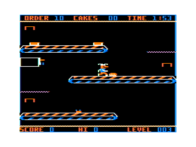 Panic Button TRS-80 Color Computer Screenshot: Start of making some cakes.