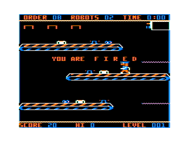 Panic Button TRS-80 Color Computer Screenshot: You are fired!