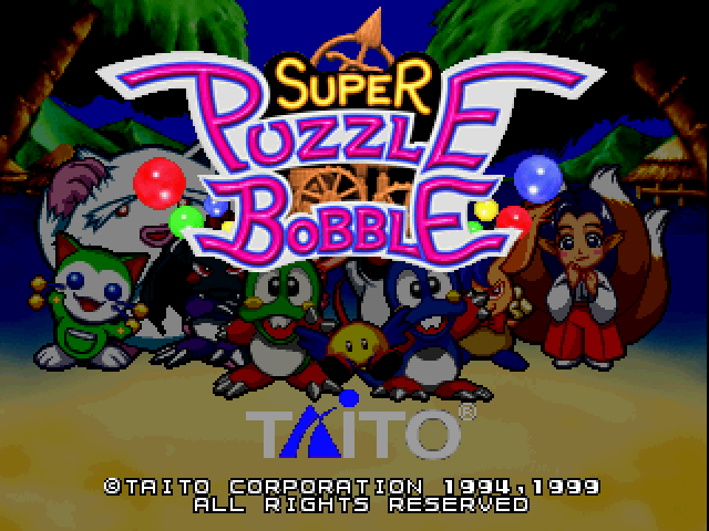 Super Puzzle Bobble Arcade Screenshot: Title screen 2; the background fades...