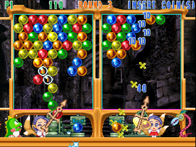 Super Puzzle Bobble Arcade Screenshot: Definitely in trouble here...