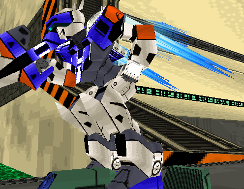 Virtual On: Cyber Troopers Arcade Screenshot: Game start; my robot takes flight!