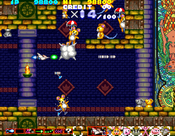 Sexy Parodius Arcade Screenshot: Blasting rats...