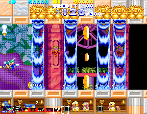 Sexy Parodius Arcade Screenshot: The waterfalls push you towards the bottom of the screen.