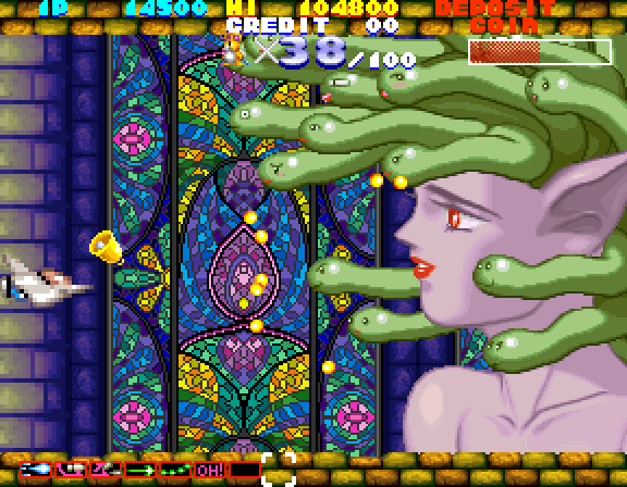 Sexy Parodius Arcade Screenshot: End of level boss for this mission!