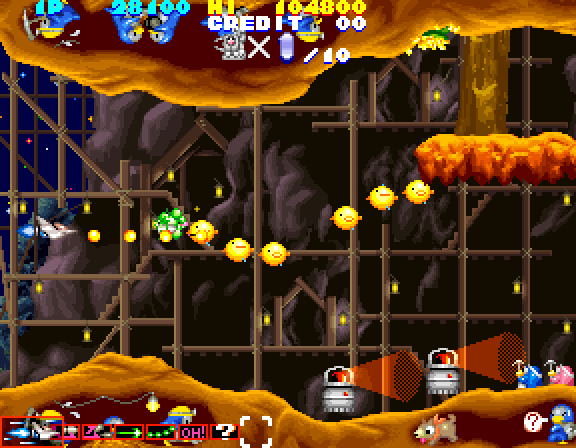 Sexy Parodius Arcade Screenshot: Entering a mine of some sort...