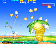 Sexy Parodius for Arcade - The first end of level boss is giant corn!