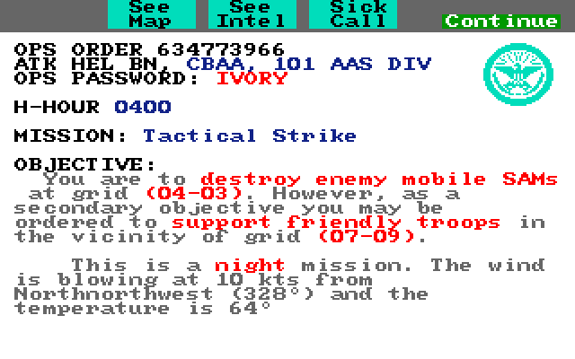Gunship Amiga Screenshot: Mission objective.