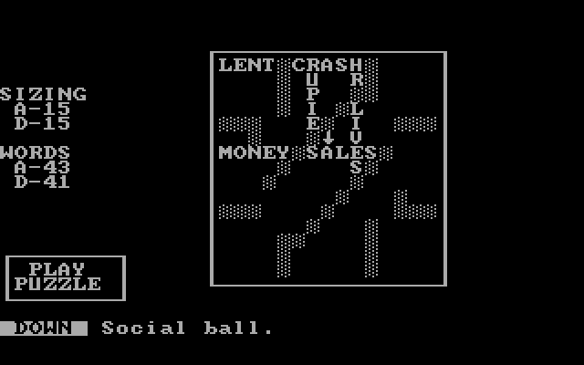 Crossword Magic IBM PC/Compatibles Screenshot: I figured out a few of the words...