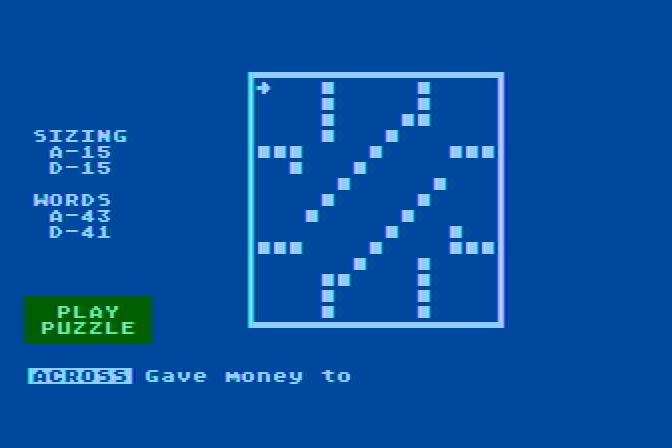 Crossword Magic Atari 8-bit Screenshot: Starting a puzzle.