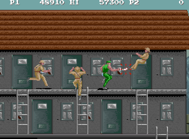 M.I.A.: Missing in Action Arcade Screenshot: Enemeis keep appearing from the doors!