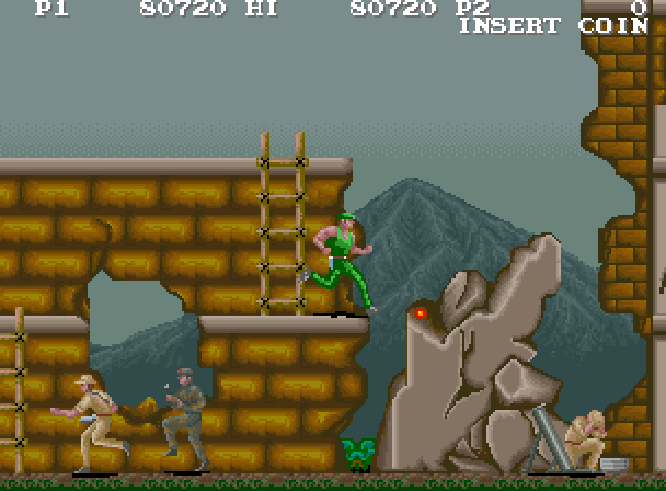 M.I.A.: Missing in Action Arcade Screenshot: Be careful when you run out of higher platforms...