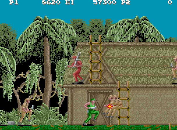 M.I.A.: Missing in Action Arcade Screenshot: You can climb ladders to reach new platforms.