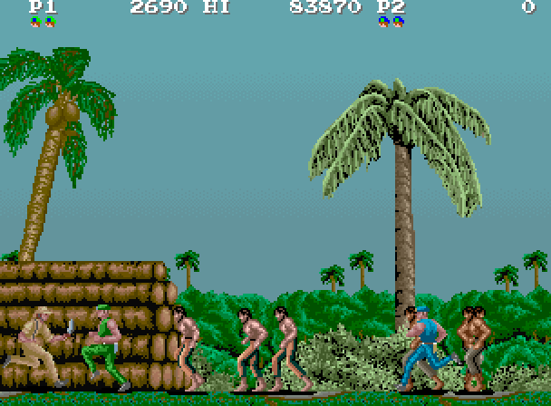 M.I.A.: Missing in Action Arcade Screenshot: Don't let the enemy kill any of the rescued prisoners.