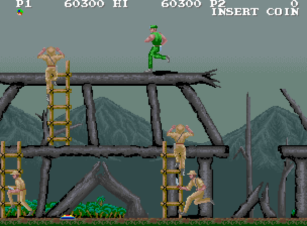 M.I.A.: Missing in Action Arcade Screenshot: Running along a platform...