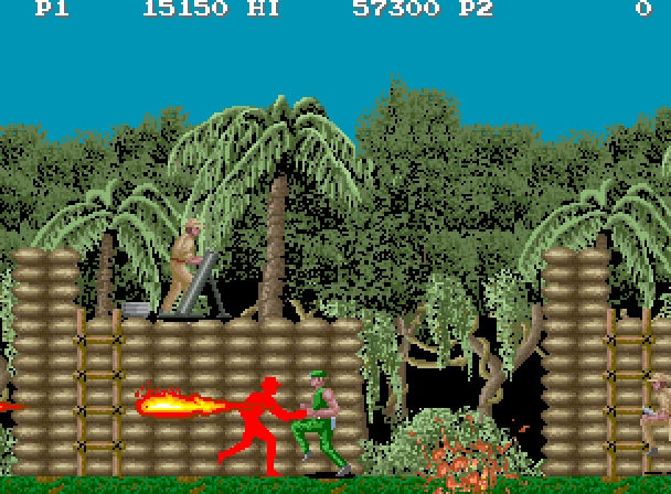 M.I.A.: Missing in Action Arcade Screenshot: Use the flame thrower to take out enemies.