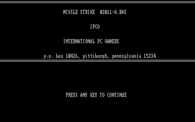 Missle Strike IBM PC/Compatibles Screenshot: Title screen.