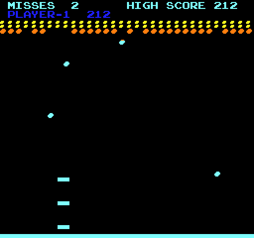 Avalanche Arcade Screenshot: As the game progresses you have fewer and smaller paddles.