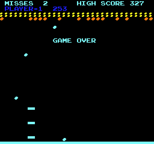 Avalanche Arcade Screenshot: Game over.
