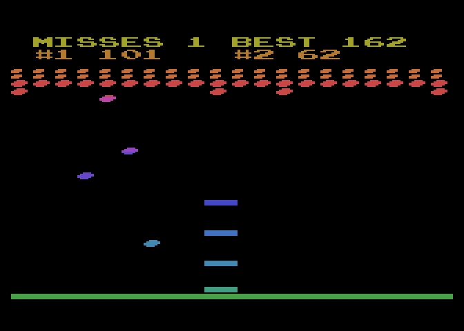 Avalanche Atari 8-bit Screenshot: Rocks fall fast and furious...